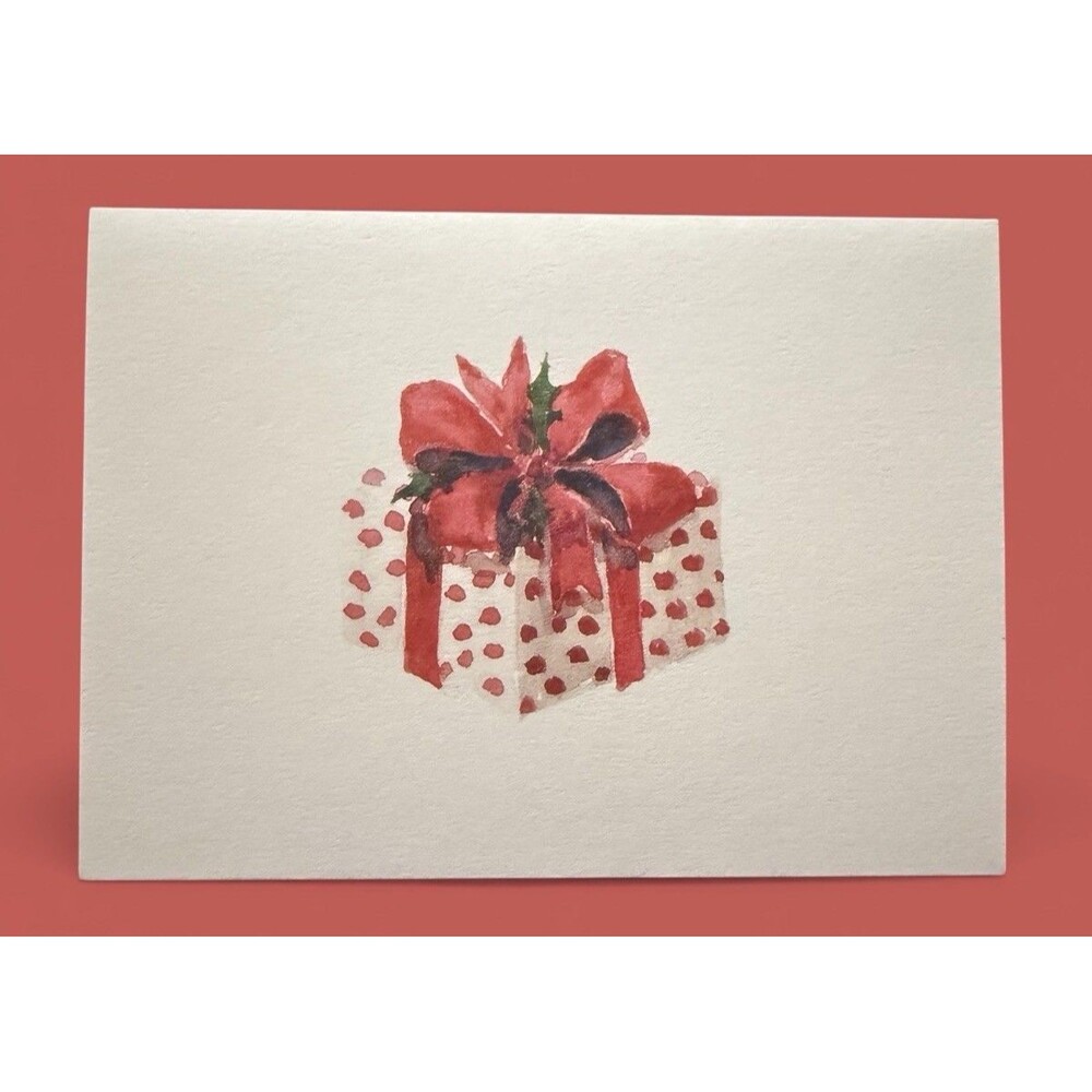 Vintage Oddballs Christmas Notecards - Watercolor- Polka Dot Gift Box - 10 Pk